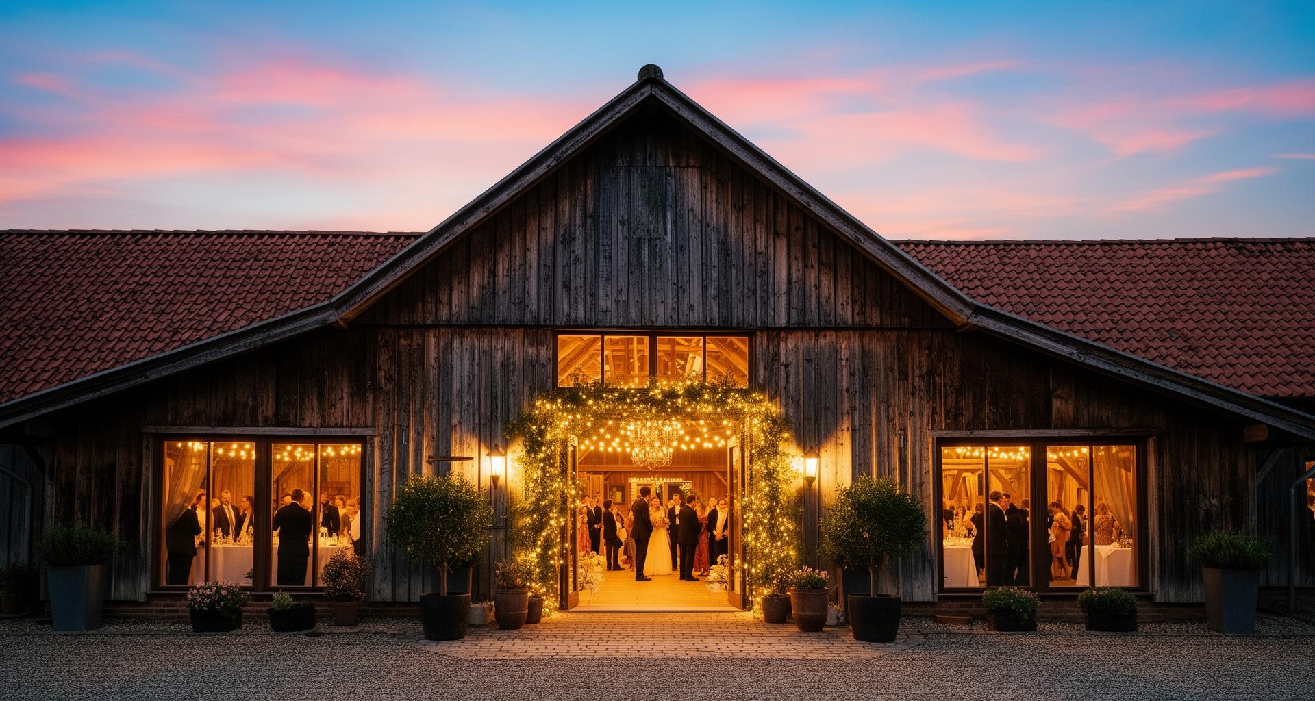 Elegante Hochzeitslocation in Schleswig-Holstein bei Abendbeleuchtung
